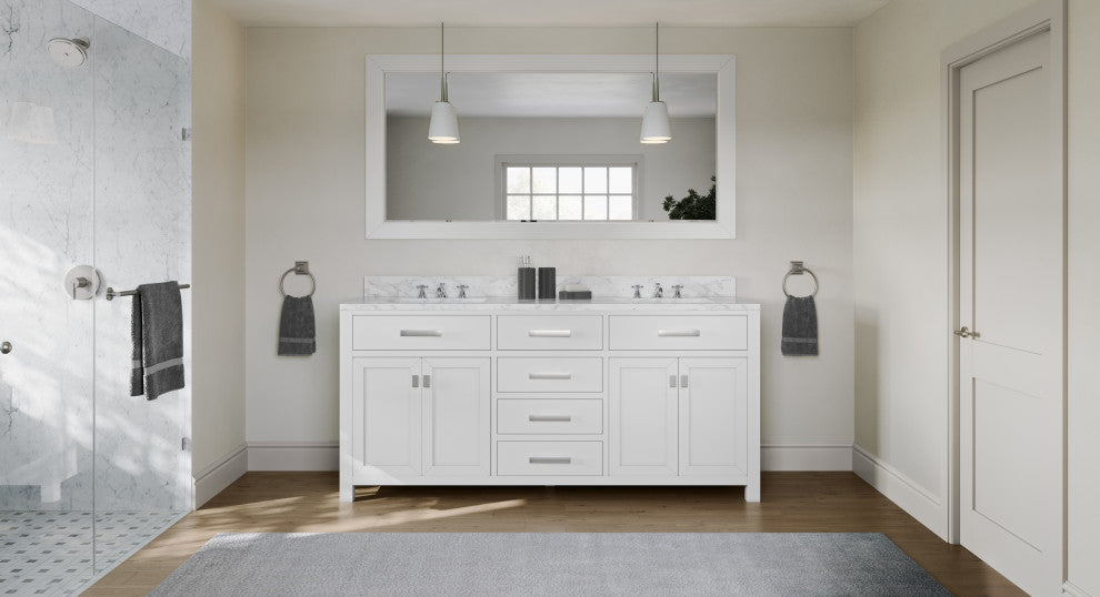 The Polaris Bathroom Vanity, Pure White, 72", Double Sink, Freestanding, With Mirror