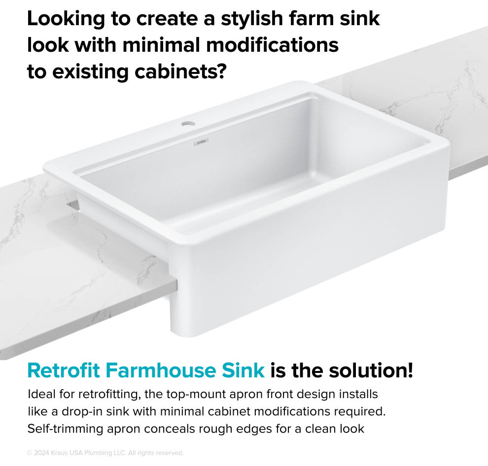 KRAUS Bellucci 33" Workstation Drop, Farmhouse Granite Kitchen Sink White