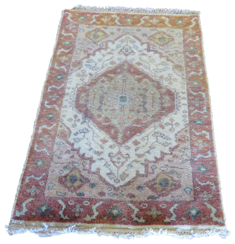 2'x3' Hand Knotted Ivory Antiqued Fine Serapi Heriz Fine Oriental Rug