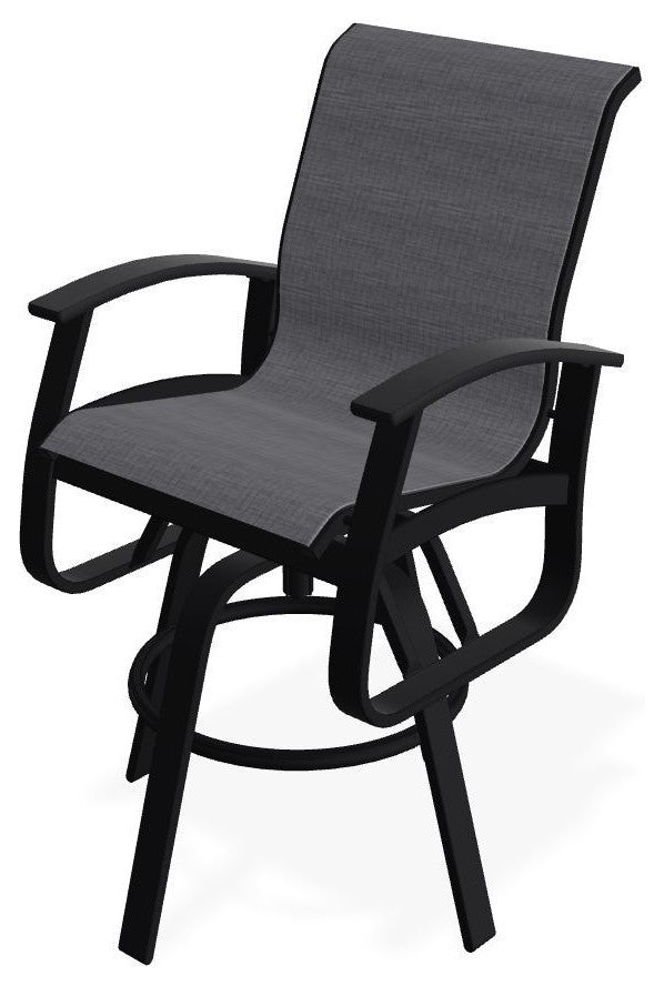 Belle Isle Sling Bar Height Outdoor Swivel Armchair, Augustine Pewter/Black