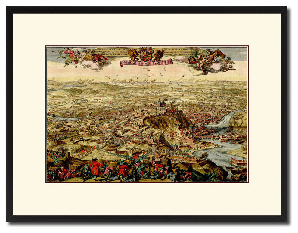 Mountain Fortress Vintage Map Print On Canvas With Picture Frame, 16" X 21"