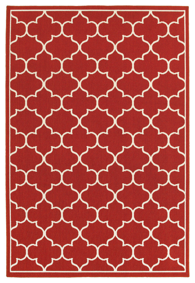 Madelina Lattice Red and Ivory Indoor or Outdoor Area Rug, 5'3"x7'6"