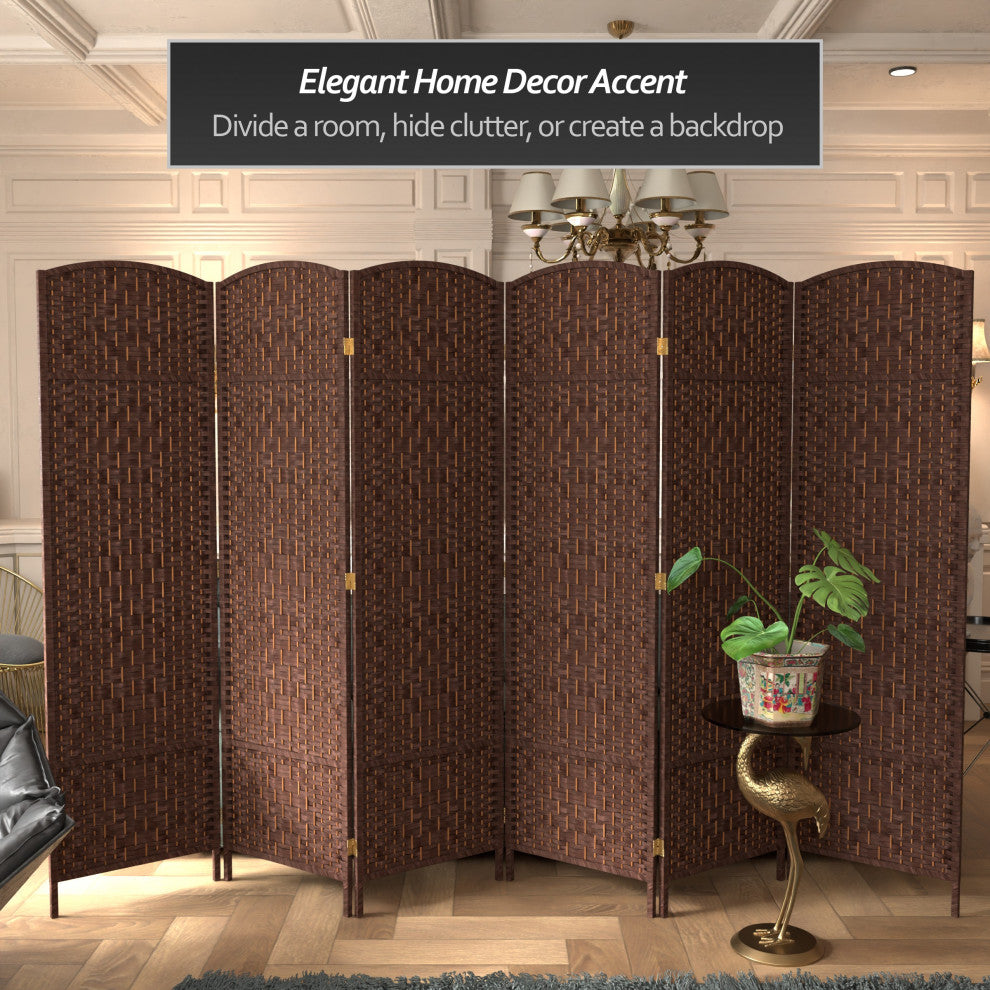 6' Tall Diamond Weave Fiber Room Divider, Dark Mocha, 6 Panel
