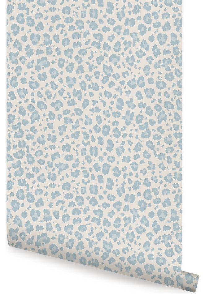 Animal Print Leopard Peel and Stick Vinyl Wallpaper, Light Blue, 24"w X 60"h