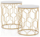 Set of 2 Nesting Nightstand, Geometric Metal Base With Round Top, Golg Coating