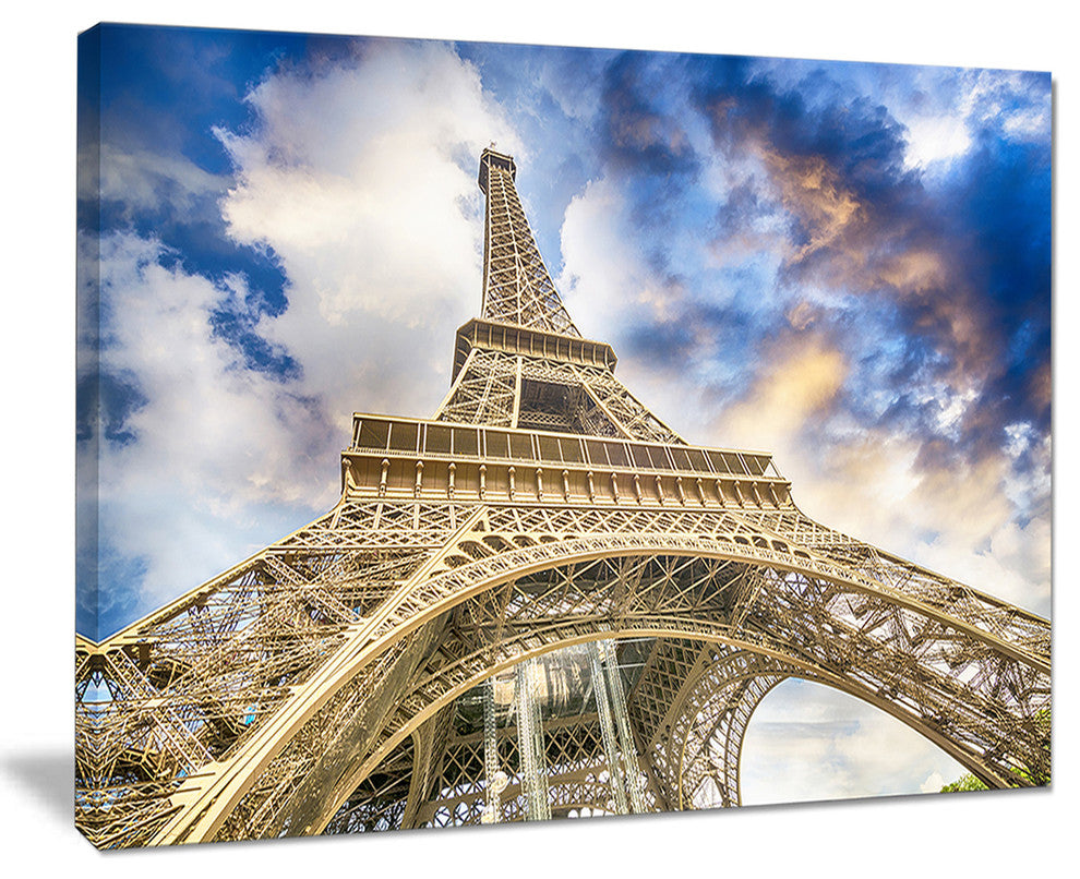 "Dramatic Sky Over Ground View Paris Eiffel Tower" Wall Art, 40"x30"