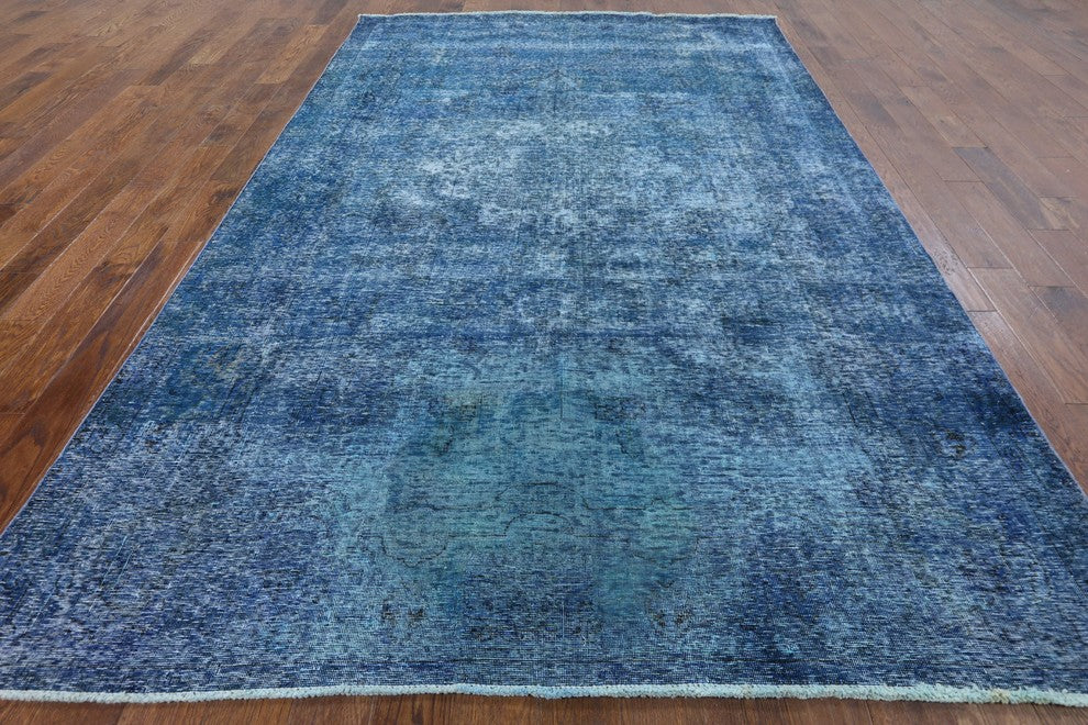Hand Knotted Blue Overdyed 7'x10' Oriental Rug, W2579