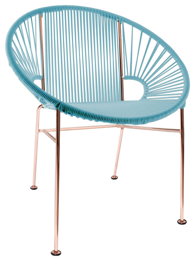 Concha Indoor/Outdoor Handmade Dining Chair, Blue Weave, Copper Frame