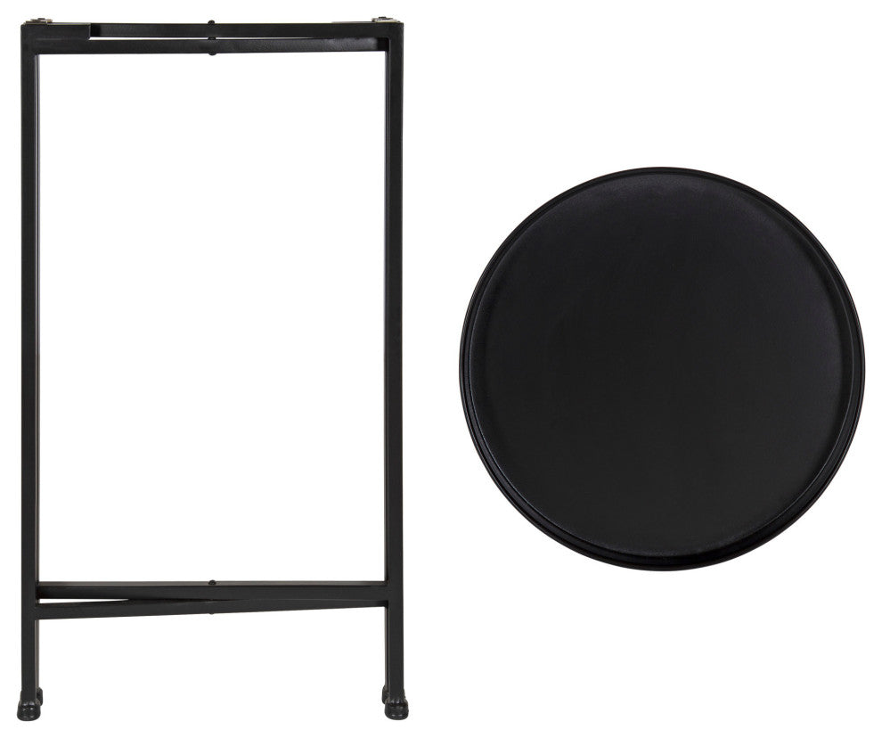Celia Round Metal Foldable Tray Accent Table, Black 14x14x25.75