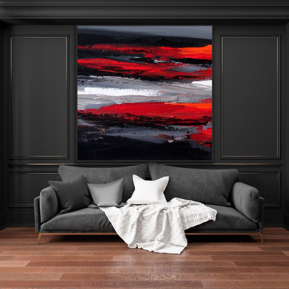 60x60 IN Black red gray abstract Art Large Modern Painting Wall Art Decor