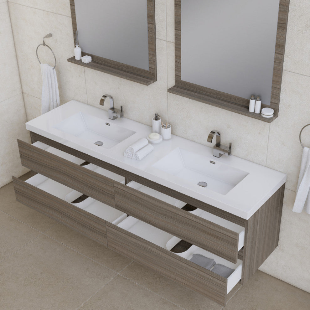 Paterno 72" Double Wall Mounted Bathroom Vanity, Gray