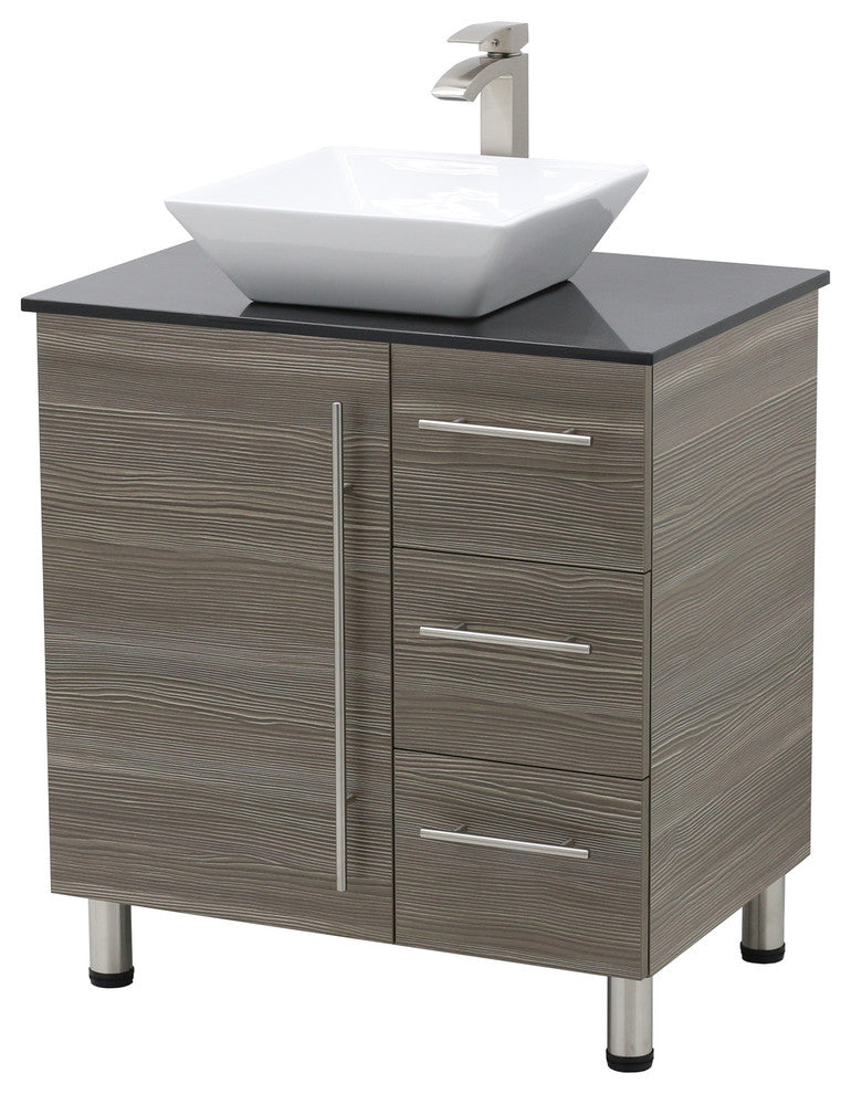 Windbay 30" Free Standing Vanity, Taupe Grey, Black Stone Countertop