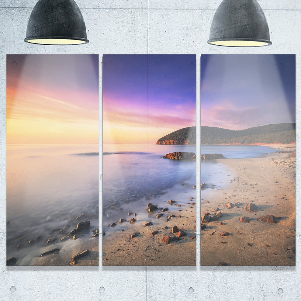 "Sunset in Cala Violina Bay Beach" Metal Wall Art, 3 Panels, 36"x28"