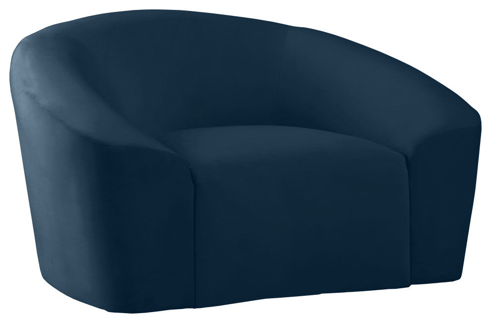 Riley Velvet Upholstered Rounded Chair, Navy