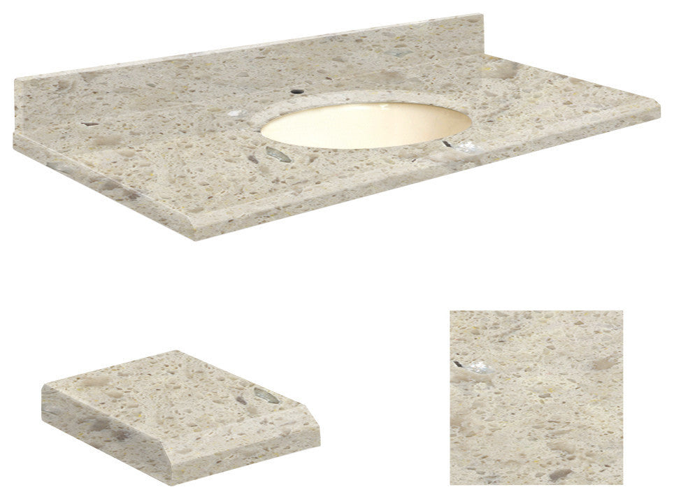 Quartz 31"x19" Vanity Top, Biscuit Bowl, Carmel, Single Hole