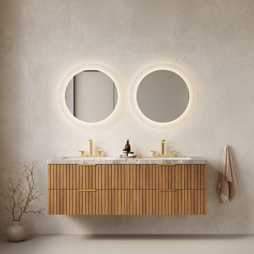 Wall-mounted Plywood Bathroom Storage Cabinet With Two Basins