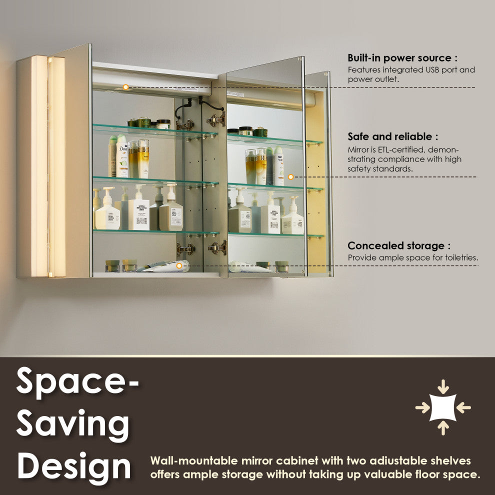 Serra Frameless Surface-Mount LED Lighted Bathroom Medicine Cabinet, 48"