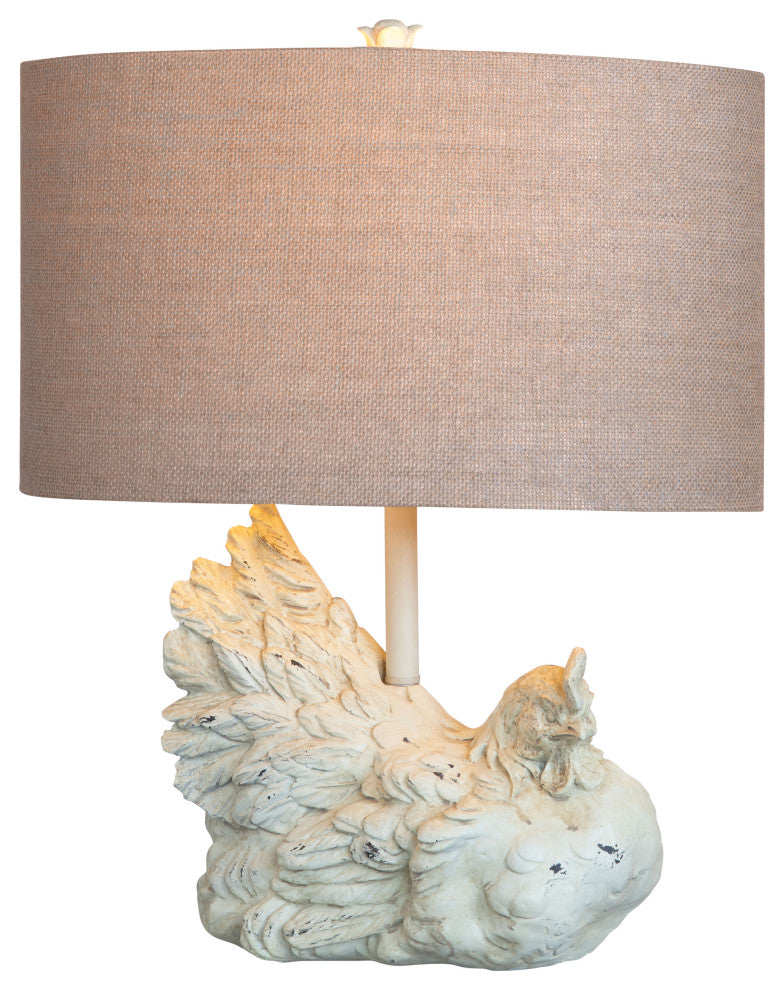 Rooster Table Lamp, White Washed