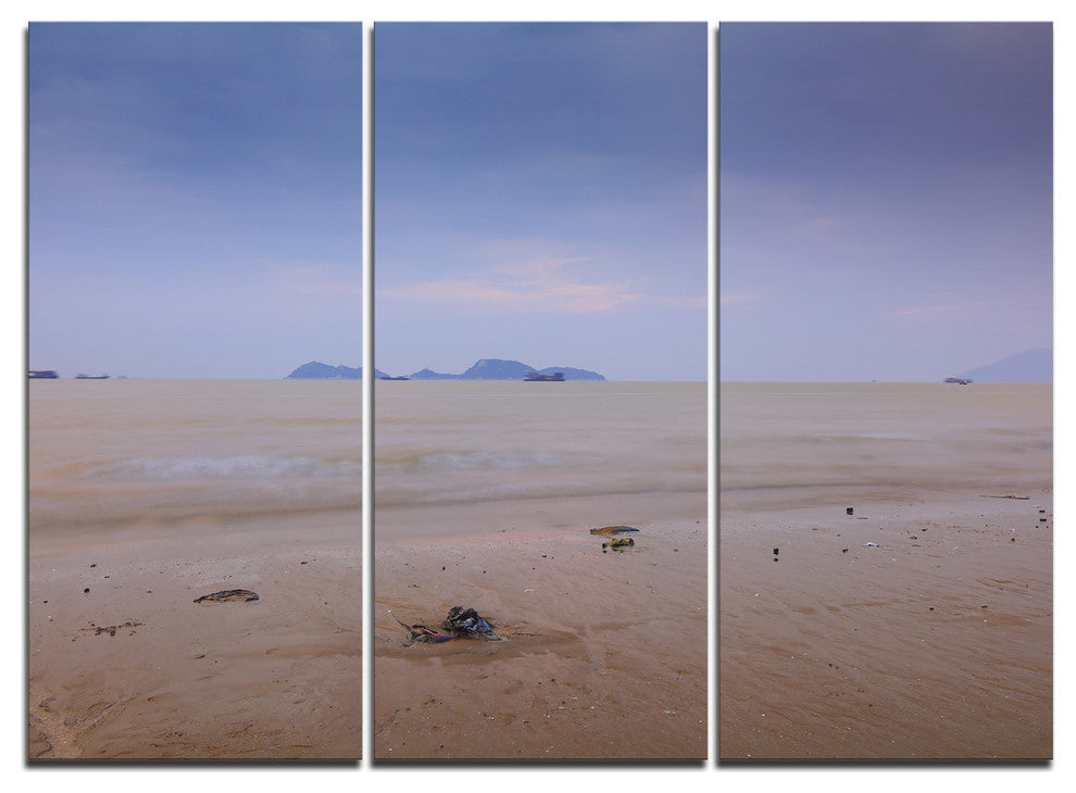 "Soft Blue Sunset at Lung Kwu Tan Beach" Metal Wall Art, 3 Panels, 36"x28"