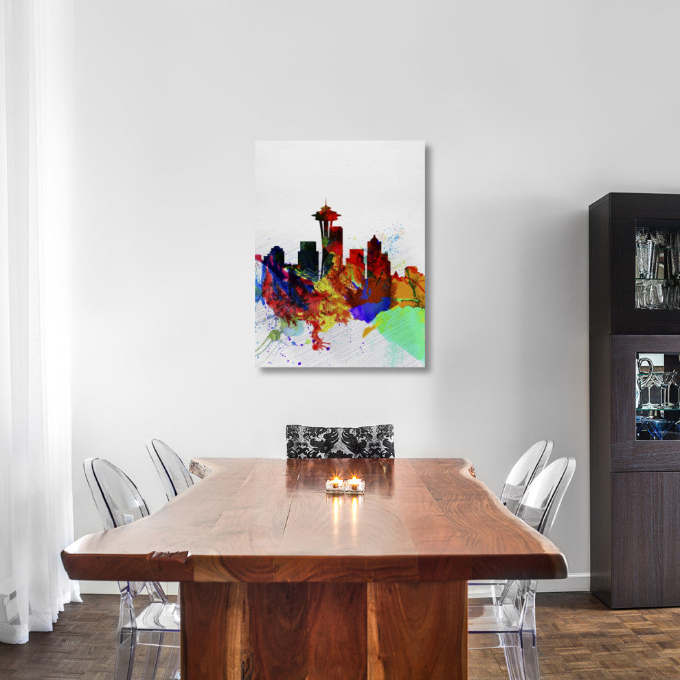 "Seattle Watercolor Skyline 2" Fine Art Print