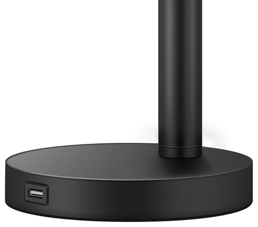 23-in Black Modern Table Lamp With USB Port and White Linen Shade