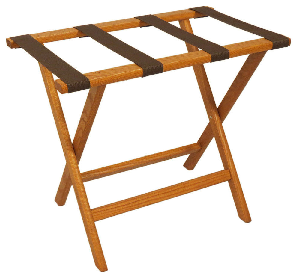 Deluxe Straight Leg Luggage Rack, Medium Oak/Brown