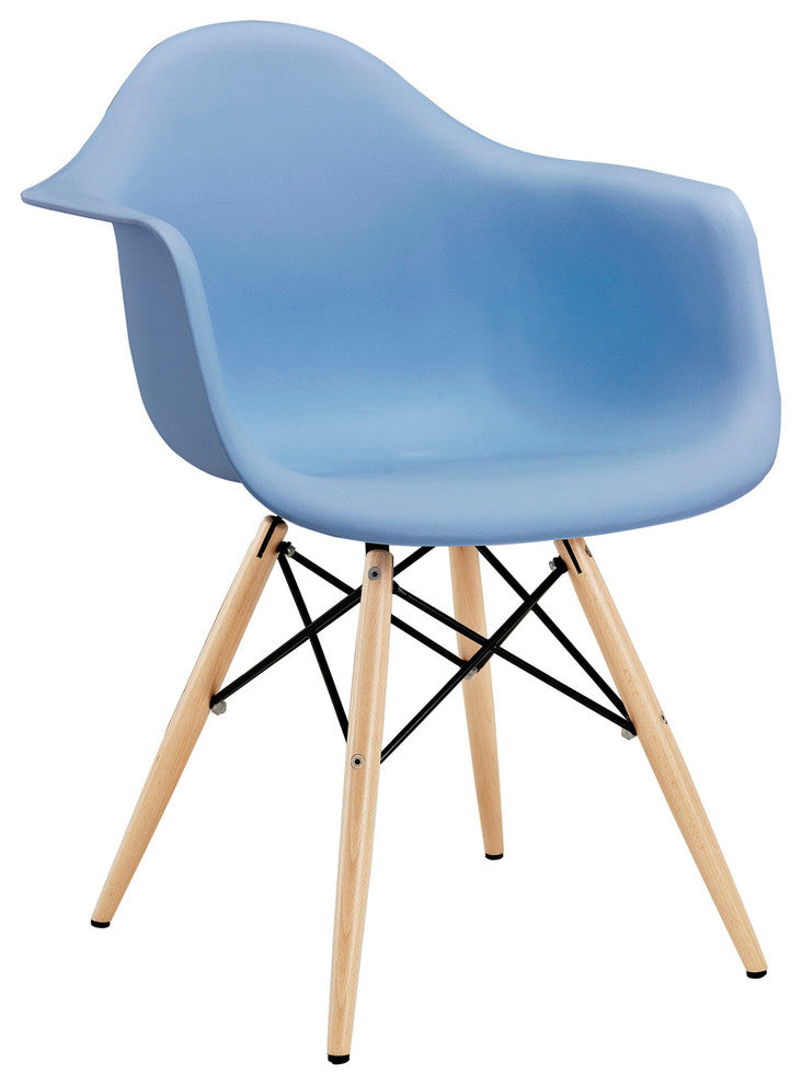 Eiffel Molded Armchairs Wood Dowel Base, Set of 2, Blue