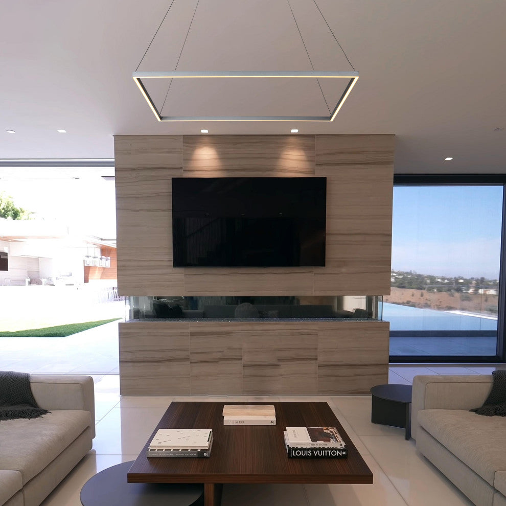 39" Atria LED Square Chandelier, Adjustable Suspension Fixture, Silver