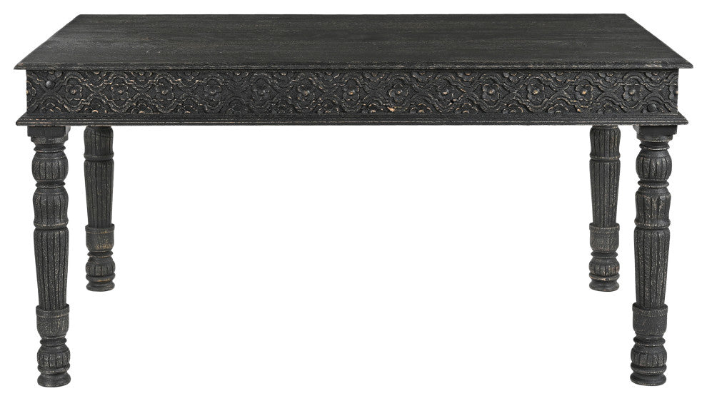 Wiley 5-piece Carved Solid Wood Dining Set, Black
