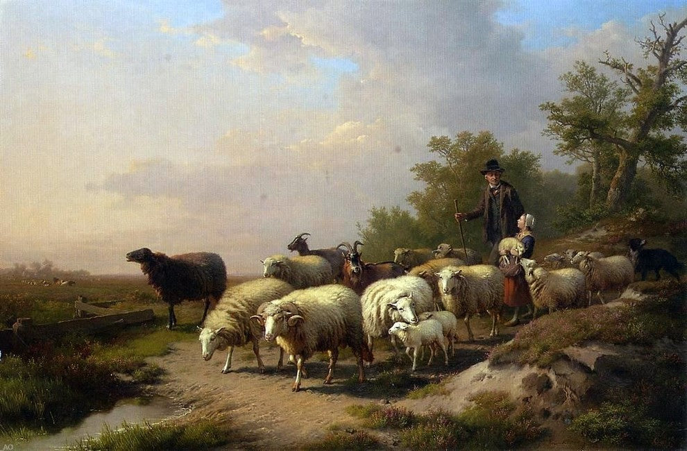 Anton Mauve Tending the Flock - 18" x 27" Premium Canvas Print