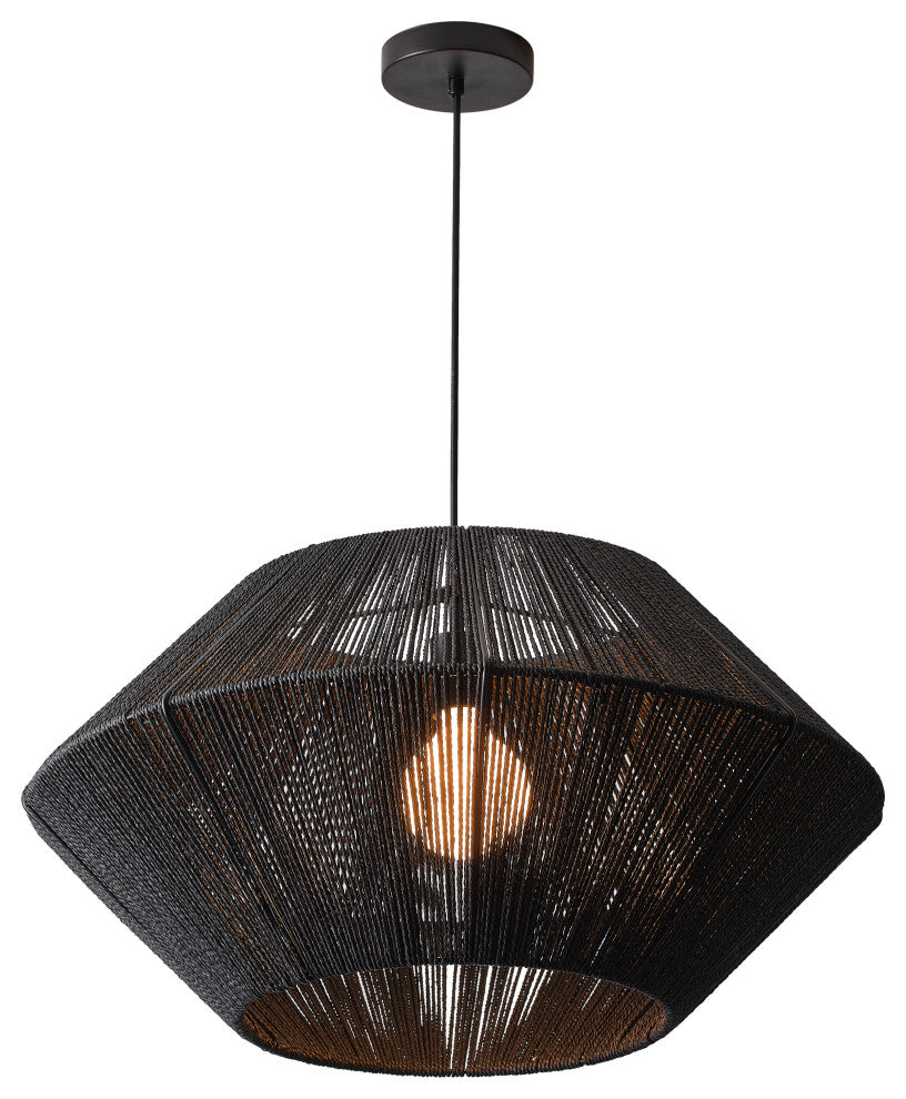 Farmhouse Matte Black Paper Rope Craft Pendant Lighting Fixture
