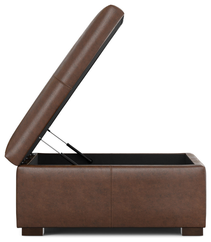 Gabbie Square Coffee Table Storage Ottoman, Distressed Chestnut Brown