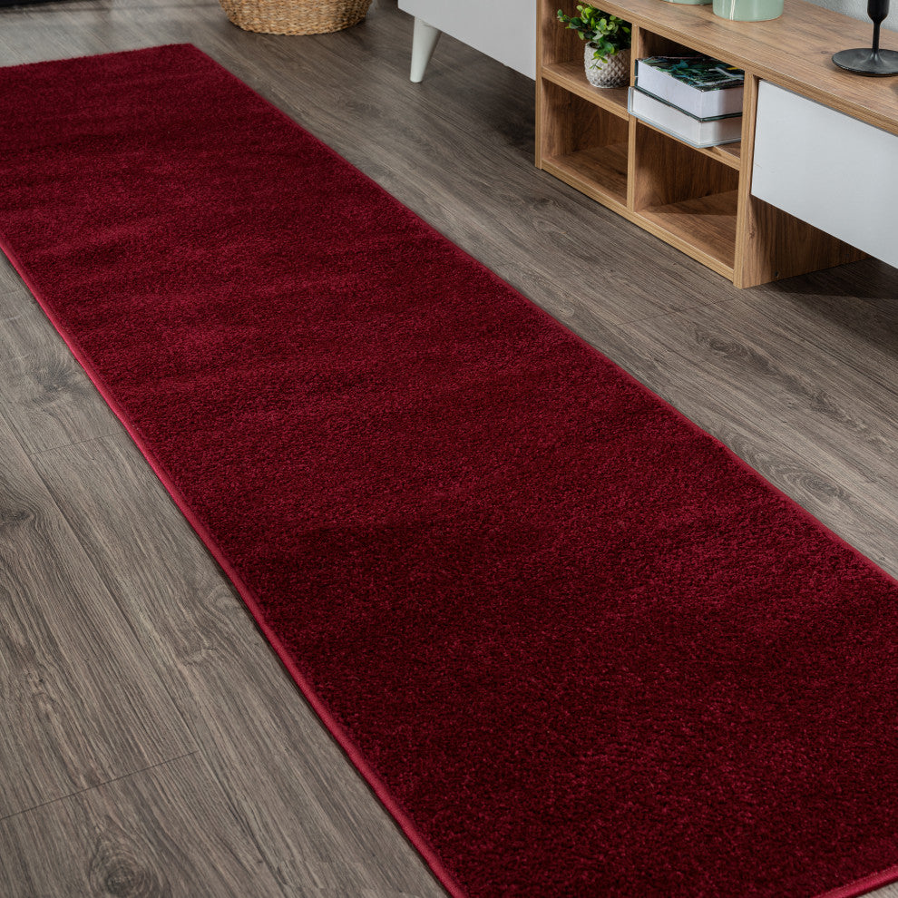Haze Solid Low-Pile Runner Rug, Dark Red, 2 X 10