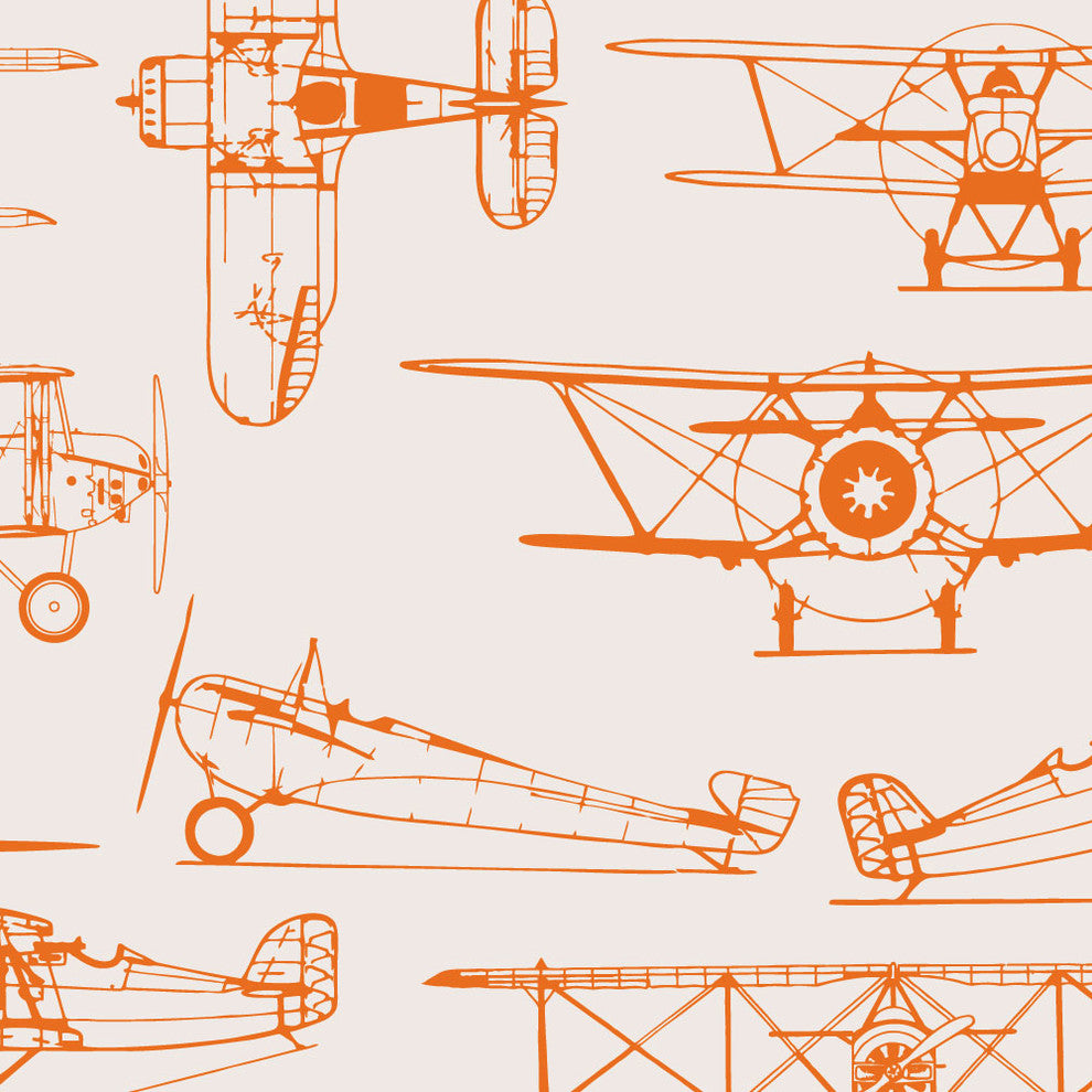 Airplanes Peel and Stick Vinyl Wallpaper, Orange Blossom, 24"w X 60"h