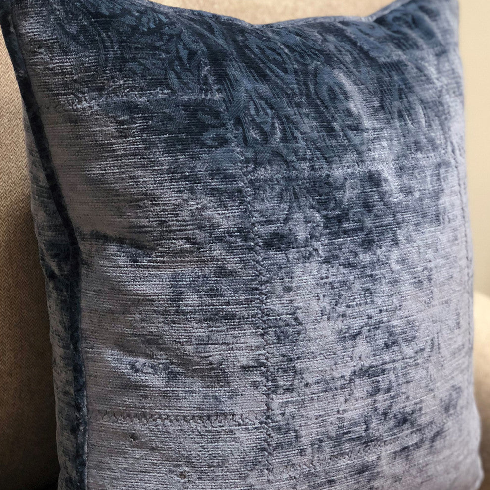 Plutus Bleu Velour Blue Luxury Throw Pillow, 26"x26"