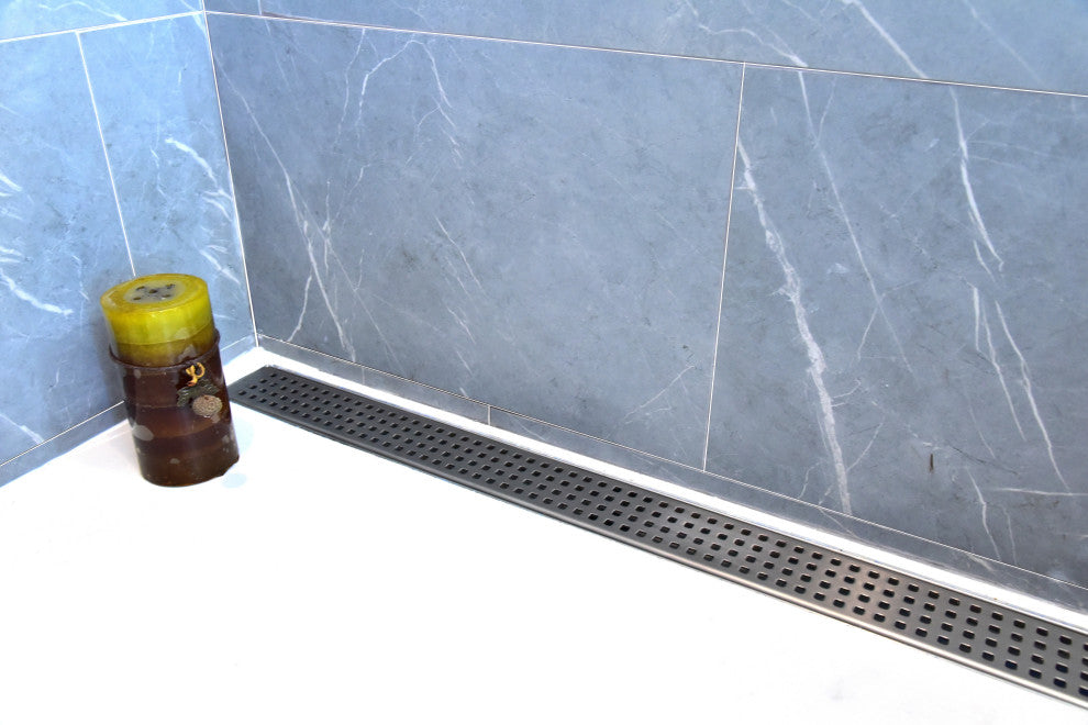 SereneDrains Linear Shower Drain 304 Brushed Stainless Steel Traditional Square, 30 Inch