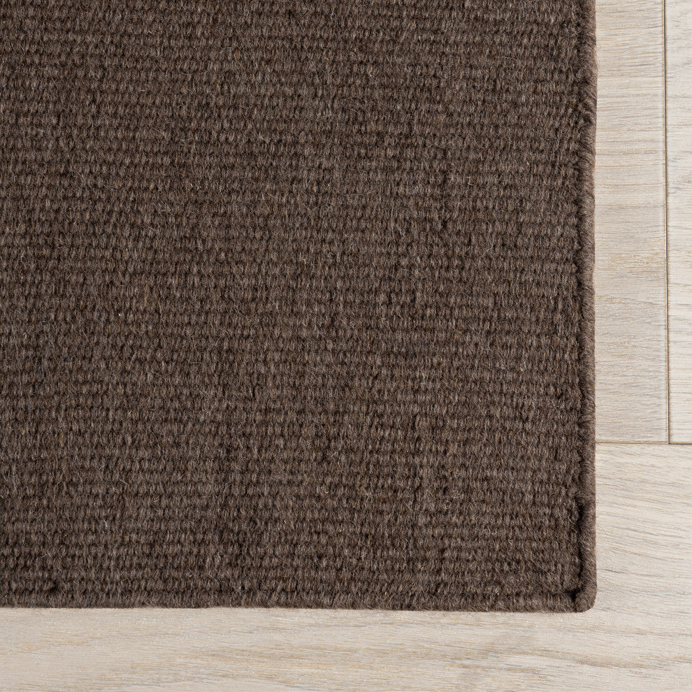 Elowen Double Striped Wool Area Rug, Dark Brown 9'x12'