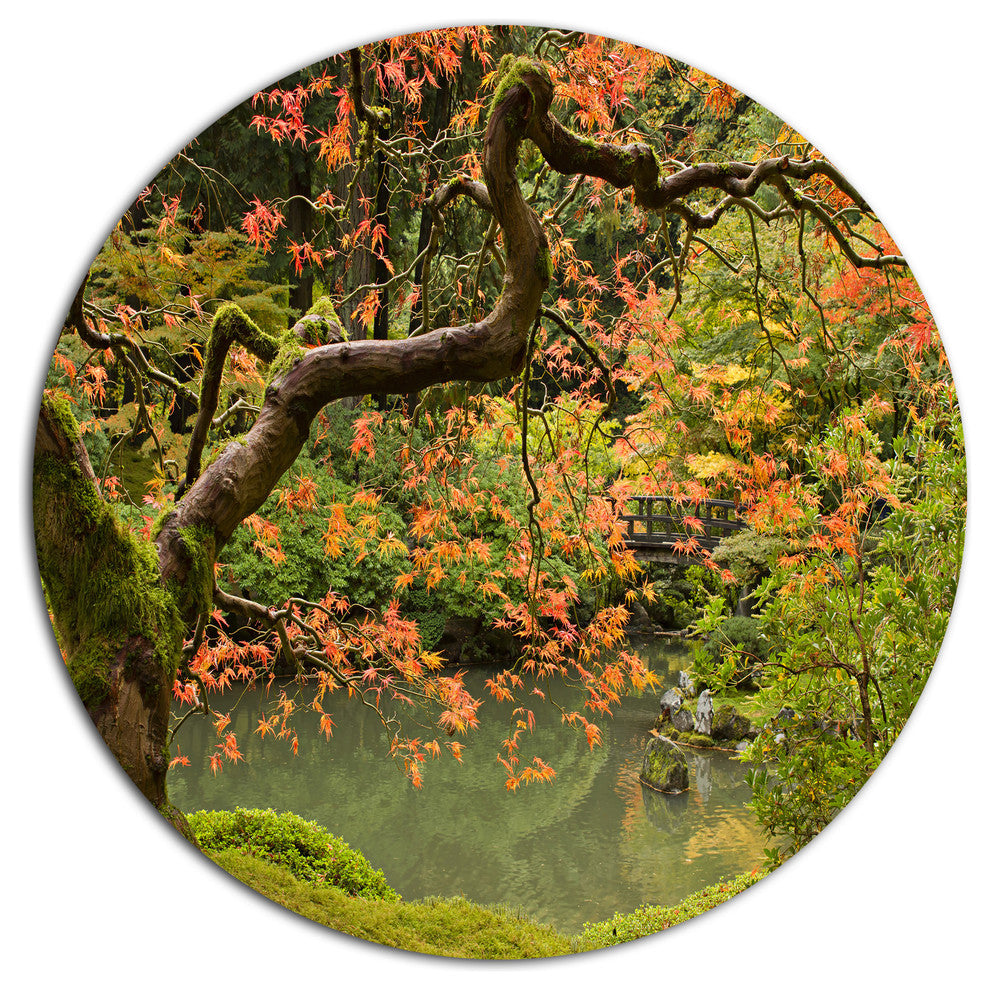 Japanese Garden Fall Season, Landscape Round Wall Art, 36"