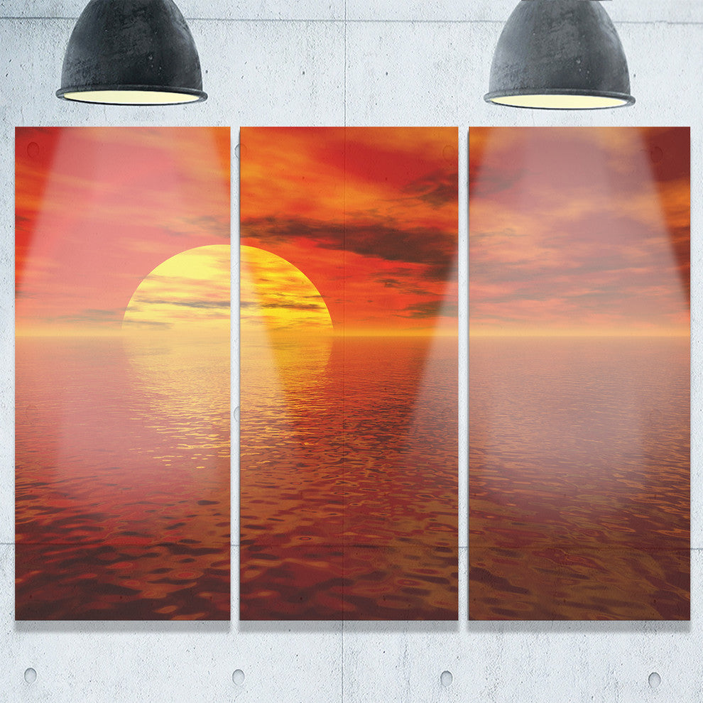"Sun Falling to Yellow Ocean" Metal Wall Art, 3 Panels, 36"x28"