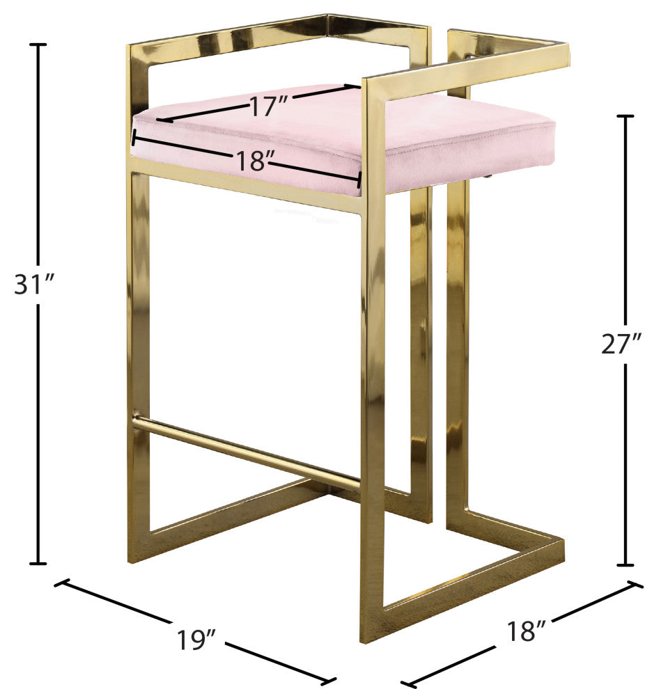 Ezra Counter Stool, Set of 2, Pink Velvet, Gold Base