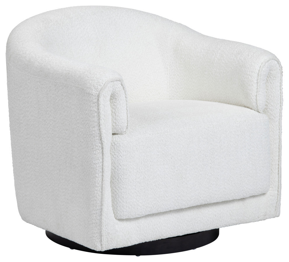 Plush White Upholstered Swivel Accent Chair