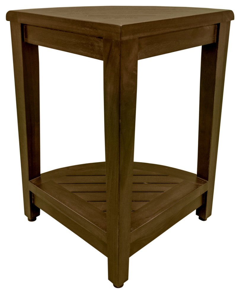 Oasis Teak Corner Shower Stool, Table With Shelf, 16"x18"