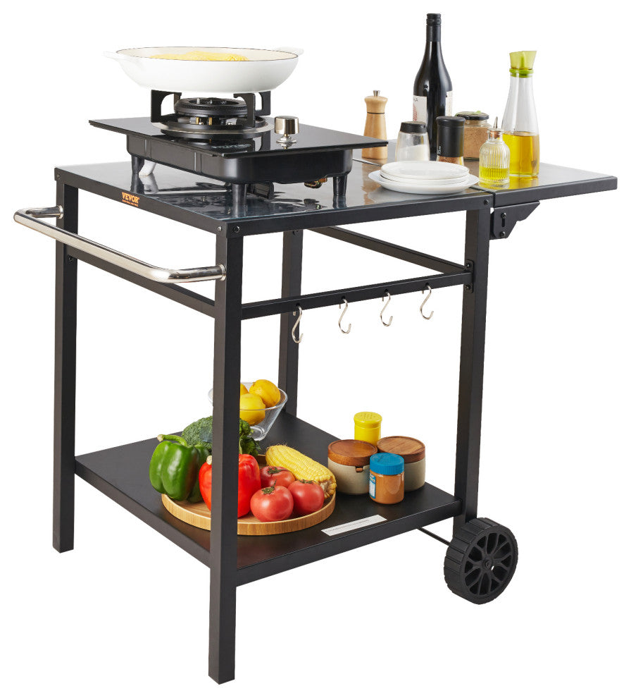 VEVOR Outdoor Grill Dining Cart Double-Shelf BBQ Movable Food Prep Trolley Patio