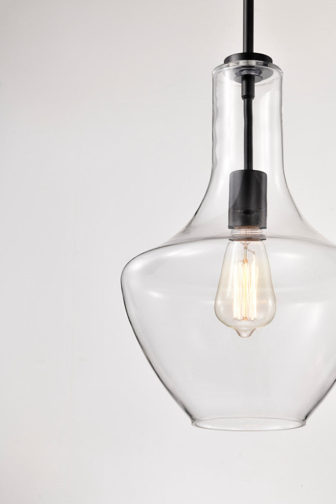 1-Light Farmhouse Matte Black Pendant Light With Clear Glass Shade