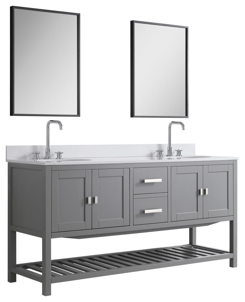 Monaco Bathroom Vanity Base Cabinet Without Top, Gray, 72", Double Sink