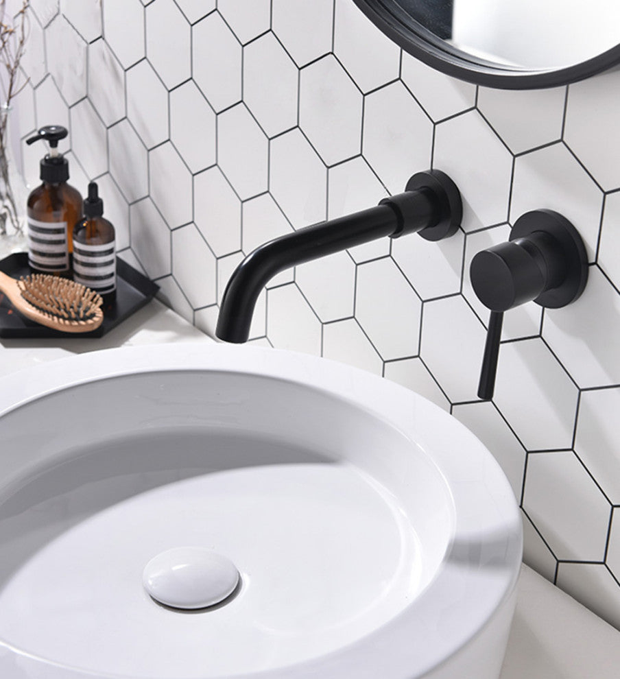 Wall Mount Single Handle Bathroom Sink Faucet, Matte Black