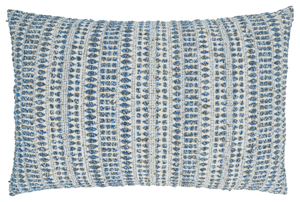 Woven Pillow With Line Design, Blue, 16"x24", Poly Filled