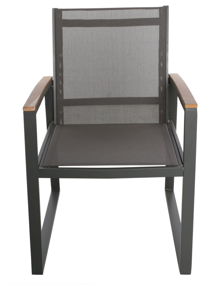 Aubrey Outdoor Aluminum Dining Chairs with Faux Wood Accents, Gray, Set of 2
