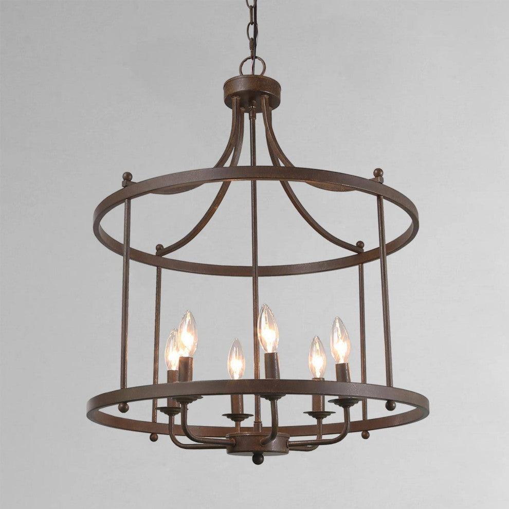 LNC Lepetos 6-Light Matte Finish Modern Cage Chandelier, Brown