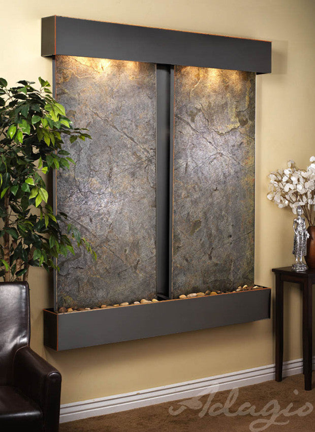 Cottonwood Falls Water Fountain, Green Featherstone, Blackened Copper, Square